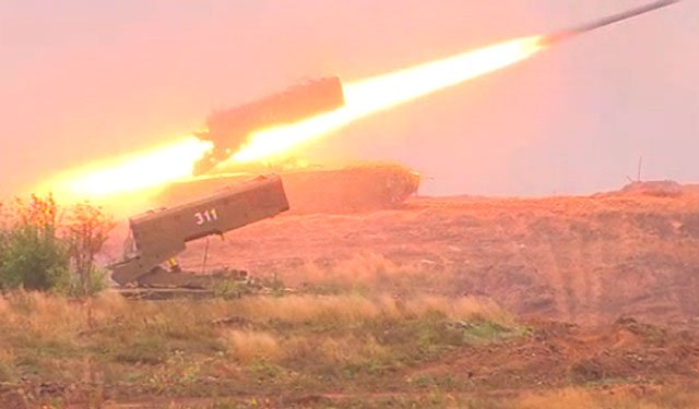 Belarus MLRS Polonez and Russian Grad practicing at Strugi Krasnye of Pskov region for Zapad-2017