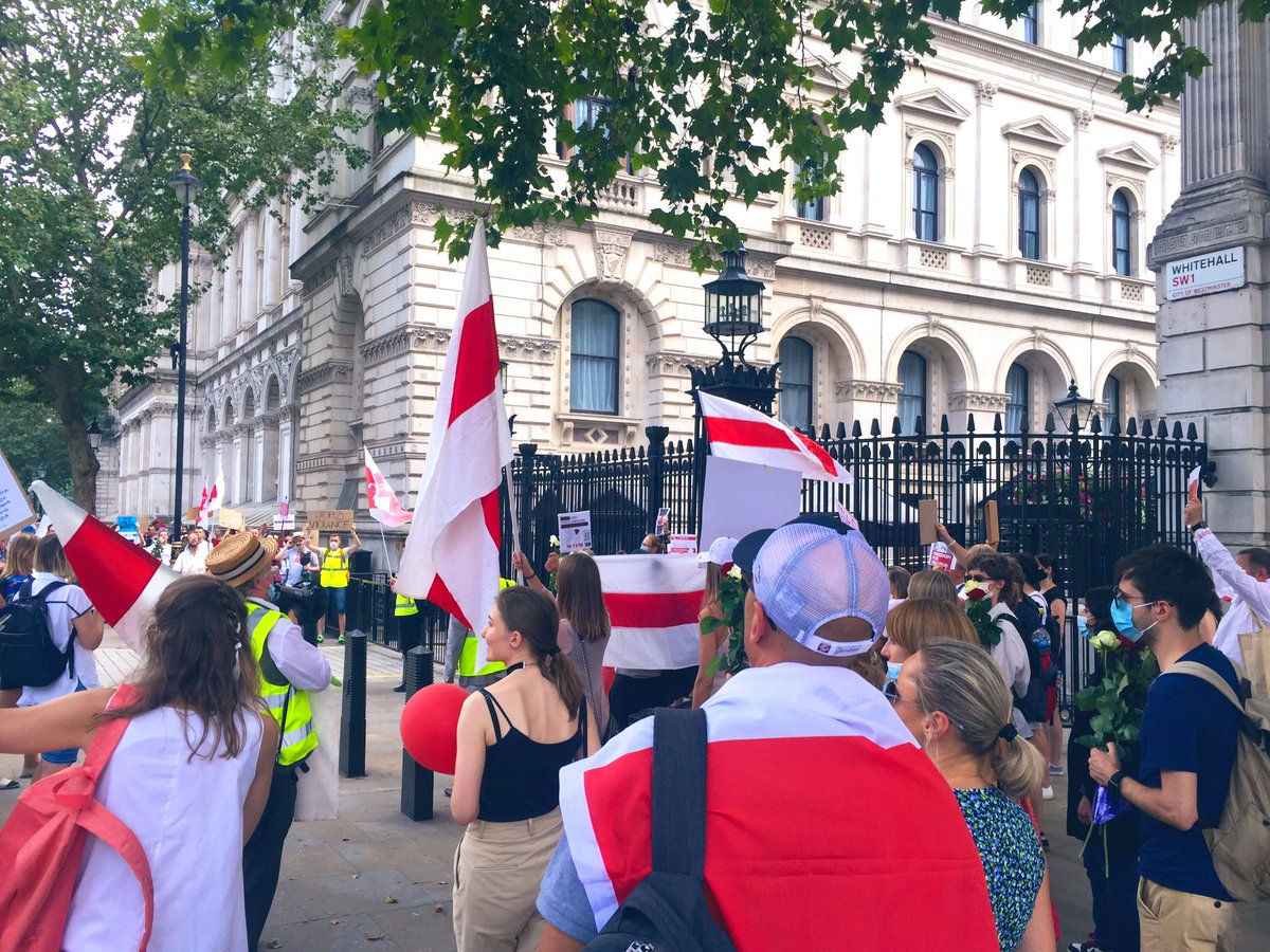 Today in central London, UK, some 200 people gathered outside Downing Street in solidarity with the civil society in Belarus. Protesters proceeded to the Belarusian embassy, with protest rally planned for 18:00-20:00 local time